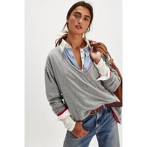 NWOT Free People We The Free Nina V-Neck Long-Sleeve Tee Heather Grey Size S